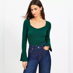 NWT LOFT Ribbed Sweetheart Neck Flare Cuff Sweater